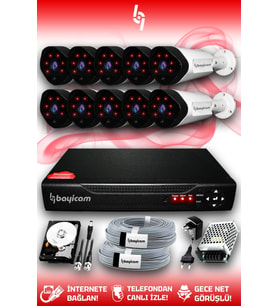 BAYICAM 10 Kameralı Uzay 10 Dış Kamera Set 320 GB HDD Full HD Gece Görüşlü Güvenlik Kamerası Sistemi