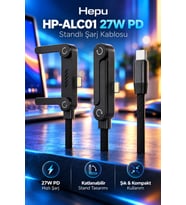 Hepu HP-ALC01 27W PD Type-C to Lightning Hızlı Şarj Kablosu 1.5M Telefon Standlı Örgülü Kablo