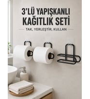 3 Adet Yapışkanlı Rulo Tutucu Siyah Metal Tuvalet Kağıdı Askısı