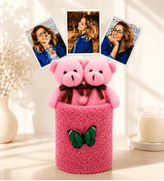 Kişiye Özel 3 Fotoğraflı Peluş Anı Buketi Ayıcıklı Tasarım Sevgiliye Arkadaşa Kadına Hediye (pembe-pembe)