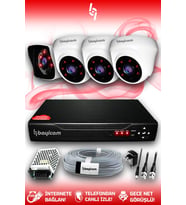 BAYICAM 4 Kameralı Kare 3 İç Kamera Set HDD'siz Full HD Gece Görüşlü Güvenlik Kamerası Sistemi