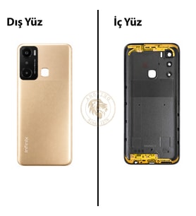 Infinix Hot 20İ Altın Uyumlu Lensli Arka Kapak Arka Cam Batarya Pil Kapağı Lazer Kesim Back Cover