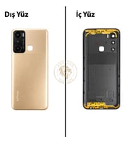 Infinix Hot 20İ Altın Uyumlu Lensli Arka Kapak Arka Cam Batarya Pil Kapağı Lazer Kesim Back Cover