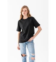 Unisex T-Shirt, kısa kollu oversize t-shirt, Pamuklu Siyah Bisiklet Yaka Oversize Tişört.