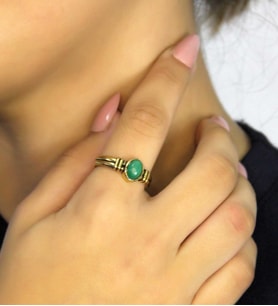 Doğal Taş Yeşil Akik Doğal Taşlı Antik Model Kadın Ayarlanabillir Yüzük euy81ya