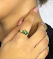 Doğal Taş Yeşil Akik Doğal Taşlı Antik Model Kadın Ayarlanabillir Yüzük euy81ya