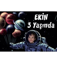 Astronot ve Gezegenler Temalı Doğum Günü Afişi 35X50 cm