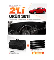 AUDI A3 (2004-2008) Uyumlu Torpido Örtüsü + Deri Bagaj Çantası + Sticker Seti - Siyah