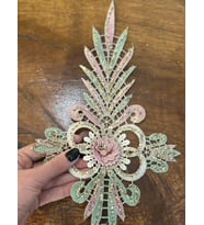 SİMLİ NAKIŞ İŞLEME KABARTMA ÇİÇEK APLİKE DİKİŞ AKSESUARI 28X16 CM