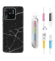 Xiaomi Poco X3 Pro M4 Pro X4 Pro C40 10C Kılıf Kablo Koruma Spiral Silikon Siyah Mermer 1299