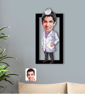 BK Gift Kişiye Özel Erkek Doktor Karikatürlü 3D Ahşap Tablo-10