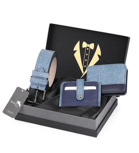 Polo Air Erkek Damat Çeyiz Paketi Kravatlı Kutuda 3'lü Trend Spor Kombin Kemer Cüzdan ve Kartlık  Lacivert Renk DMT-0011 (Lacivert)