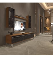Decoraktiv Eko 5D Mdf Std Krom Ayaklı Tv Ünitesi Tv Sehpası - Beyaz - Pera (Ceviz - Siyah Mermer)