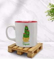 BK Gift Kişiye Özel Kaktüs Tasarımlı İçi Kırmızı Renkli Kupa Bardak Model 9
