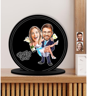 Kişiye Özel Karikatürlü Gelin Damat - Çift Ahşap Plak - Biblo