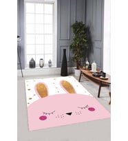 Pembe Yıkanabilir Kaymaz Tabanlı Tavşanlı Bebek Halısı AR826