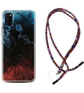 Samsung M21 M22 M23 M30 M31S M32 Kılıf Boyun Asklı Rasta Silikon Red Blue Black Abstact 1386