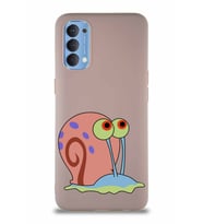 Oppo Reno 4 Soft Premier Kapak Salyangoz Gary Tasarımlı Silikon Kılıf - Pudra (Şeffaf)