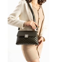 Şık Tasarımlı Kahve Kadın Zincir Askılı, Nakış ve Kapak Detaylı Omuz Çantası