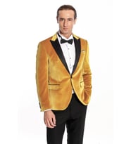 Kadife Slim Fit Sarı Erkek Smokin Ceket - Wessi