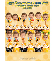 Pamuğum Atelier Kişiye Özel Fotoğraflı Arı Temalı Cupcake Süsü Bebek, Çocuk Doğum Günü Pasta Süsü (6-12-18-24-30 Adet)