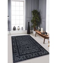 Antrasit Vintage Kaymaz Tabanlı Dekoratif Halı RV287 - 100 x 160 cm
