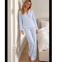 Night Mavi Kadın Gömlek Yaka Uzun Kollu Pijama Takımı