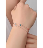 GÜMÜŞ ROSE RENGARENK GÖZ NAZAR BONCUKLU ÜÇ ZİNCİRLİ BİLEKLİK