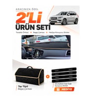 VOLVO XC-90 (2015-2024) Uyumlu Torpido Örtüsü + Tay Tüyü Bagaj Çantası + Sticker Seti - Siyah Bej