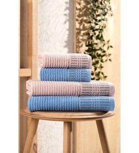4 Parça Büyük Boy Banyo Havlu Takımı %100 Pamuklu Marena Mavi Pudra