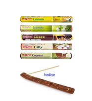 5 Paket 20 Çubuklu Tütsü Lemon - Amber - Lilly- Jasmine - Coconut - Kayık Hediyeli