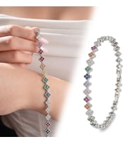Premium Parlak Gümüş Renk 5 mm Çakra Taşlı Çiçek Model Kadın Bijuteri Bileklik 3183KBV6D8 (~18cm)