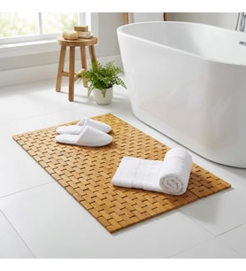 Doğal Bambu Banyo Paspası (42x62 cm) - Suya Dayanıklı Ahşap Duş Önü Paspas Spa ve Sauna Tipi Izgaralı Banyo Matı