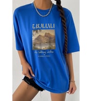 Unisex Tasmania Baskılı T-shirt (Mavi)