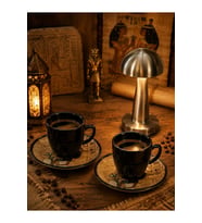 Yeni İş, Doğum Günü, Yeni Ev Hediyesi Şarjlı Dokunmatik Masa Lambası & 2 Adet Mısır Desenli Kahve Fincanı 3'lü Hediye Seti