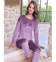 Pijamoni Kadın Kışlık Bisiklet Yaka Likralı Soft Kadife Pijama Takımı 4200/13 - 1 Adet (Lila)