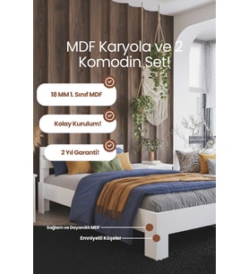 Letto Tek Kişilik MDF Karyola ve 2 Komodinli Set