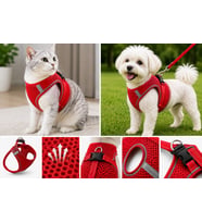 Nefes Alan Kumaş Air Mesh Kedi Köpek Göğüs Tasması XX Small 28x32 cm Kırmızı
