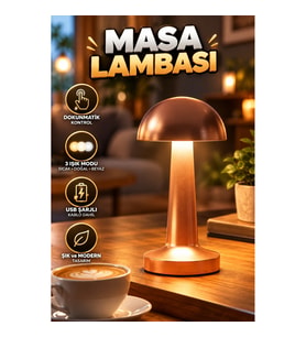 Bronz LED Masa Lambası – 3 Işık Modlu Dokunmatik ve USB Şarjlı