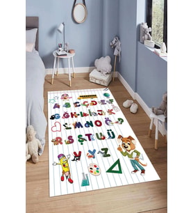 Dijital Baskılı Kaymaz Taban Yıkanabilir Kolay Temizlenir Modern Çocuk Odası Halısı NDÇ-HT-281 (Çok Renkli)