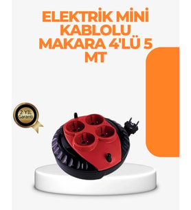 Kırmızı Renk 5 Metre 4’lü Kablolu Priz Makarası
