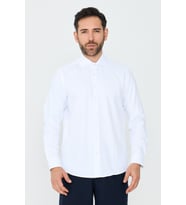 Beyaz Mikro Çizgili Dynamic Fit Erkek Uzun Kollu Gömlek