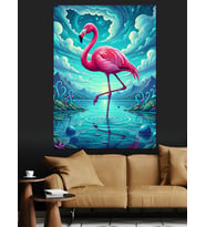 Pembe Flamingo Su Sanatı Dekoratif Kanvas - Mdf Ahşap Tablo
