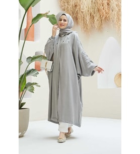 6465-Denim Kapşonlu Yarasa Tunik Gri