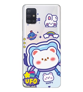 Samsung Galaxy A51 Uyumlu Ufo Ayı Tasarımlı Şeffaf Telefon Kılıfı