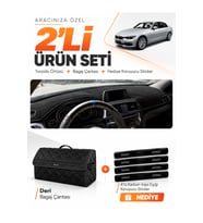 e-biz BMW F30 (2010-2018) Uyumlu Torpido Örtüsü + Deri Bagaj Çantası Seti - Siyah - BM005