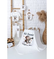 Pia Baby Premium %100 Pamuk İsim Yazılı Erkek Bebek Hastane Çıkışı Battaniyeli Bebek Hediye Seti 5007-04 (Ekru)