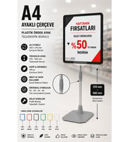 A4 Ayaklı Fiyat Etiketlik Teleskopik Borulu Çerçeve Etiketlik Yönlendirme Levhası Menü Panosu Siyah