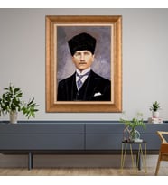 Altın Varaklı Çerçeveli Paspartulu Atatürk Tablo TR1361 (Gold)
