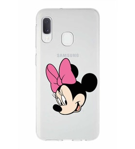 Samsung Galaxy A20e   Kapak Minnie Mouse Tasarımlı Şeffaf Silikon Kılıf
